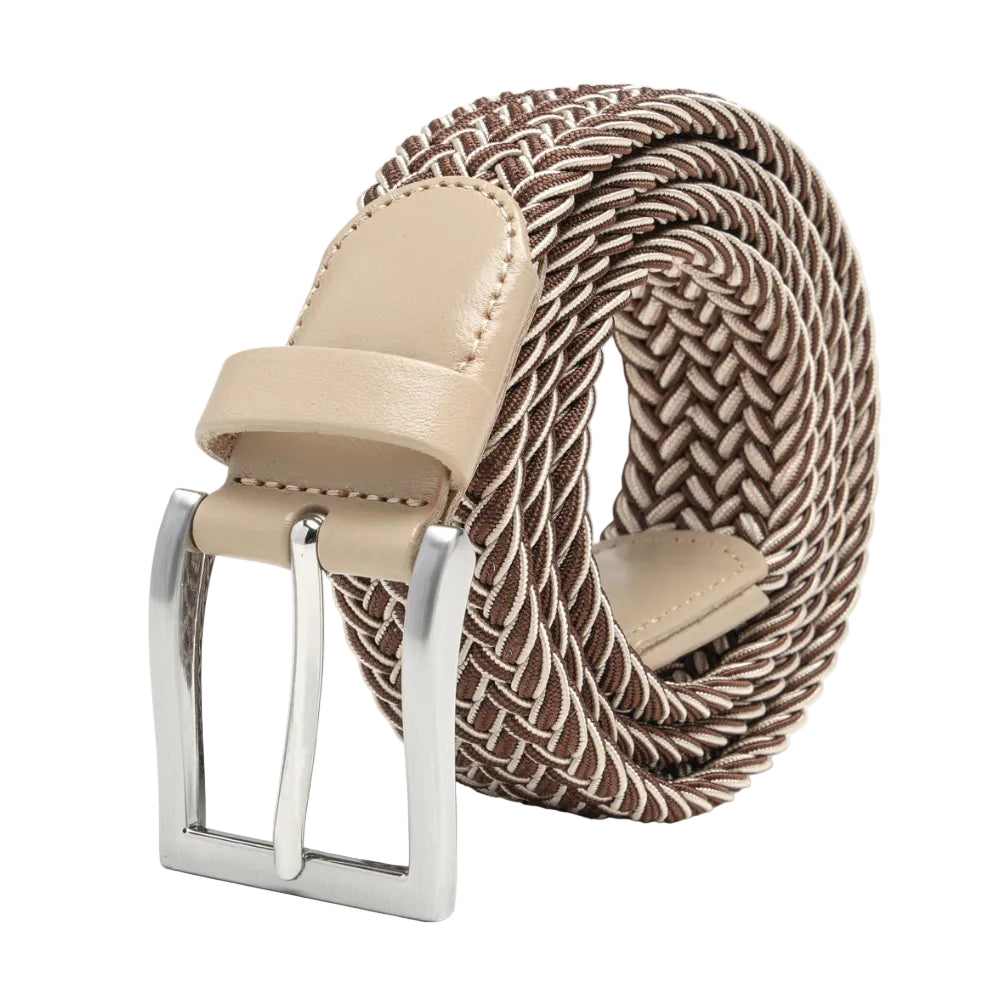 Woven Elastic Leather Trim Single Prong Buckle Men's Belt