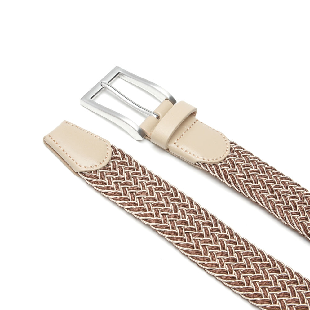 Woven Elastic Leather Trim Single Prong Buckle Men's Belt