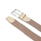 Woven Elastic Leather Trim Single Prong Buckle Men's Belt