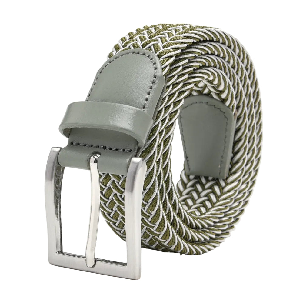 Woven Elastic Leather Trim Single Prong Buckle Men's Belt