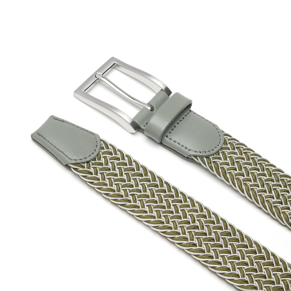 Woven Elastic Leather Trim Single Prong Buckle Men's Belt