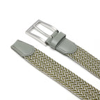 Woven Elastic Leather Trim Single Prong Buckle Men's Belt