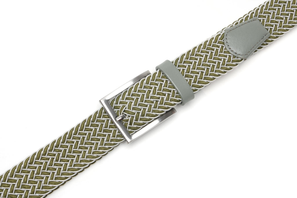Woven Elastic Leather Trim Single Prong Buckle Men's Belt