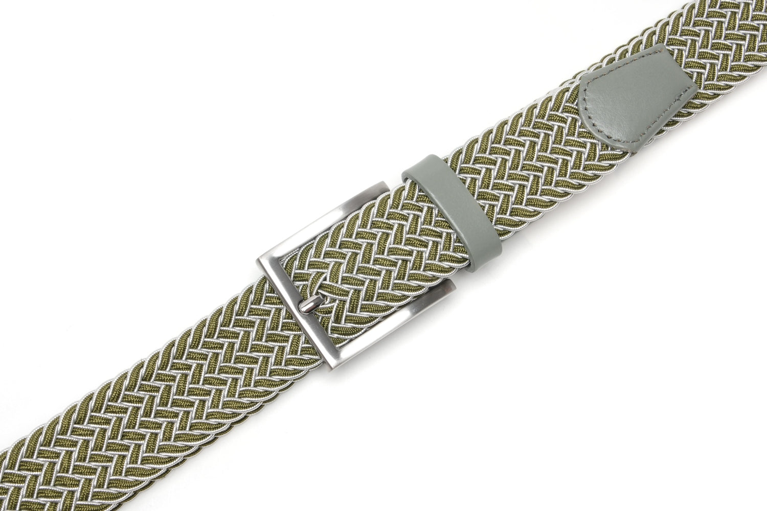 Woven Elastic Leather Trim Single Prong Buckle Men's Belt