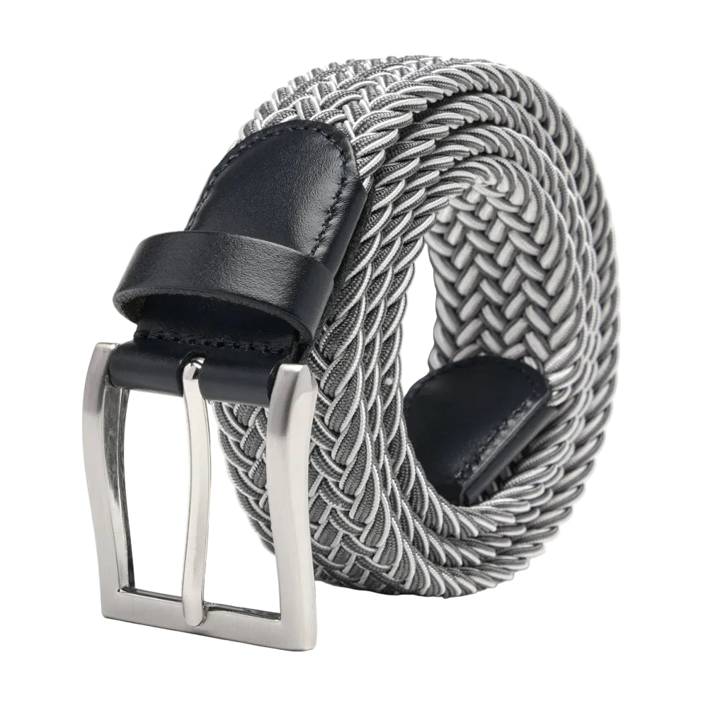 Woven Elastic Leather Trim Single Prong Buckle Men's Belt