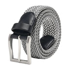 Woven Elastic Leather Trim Single Prong Buckle Men's Belt