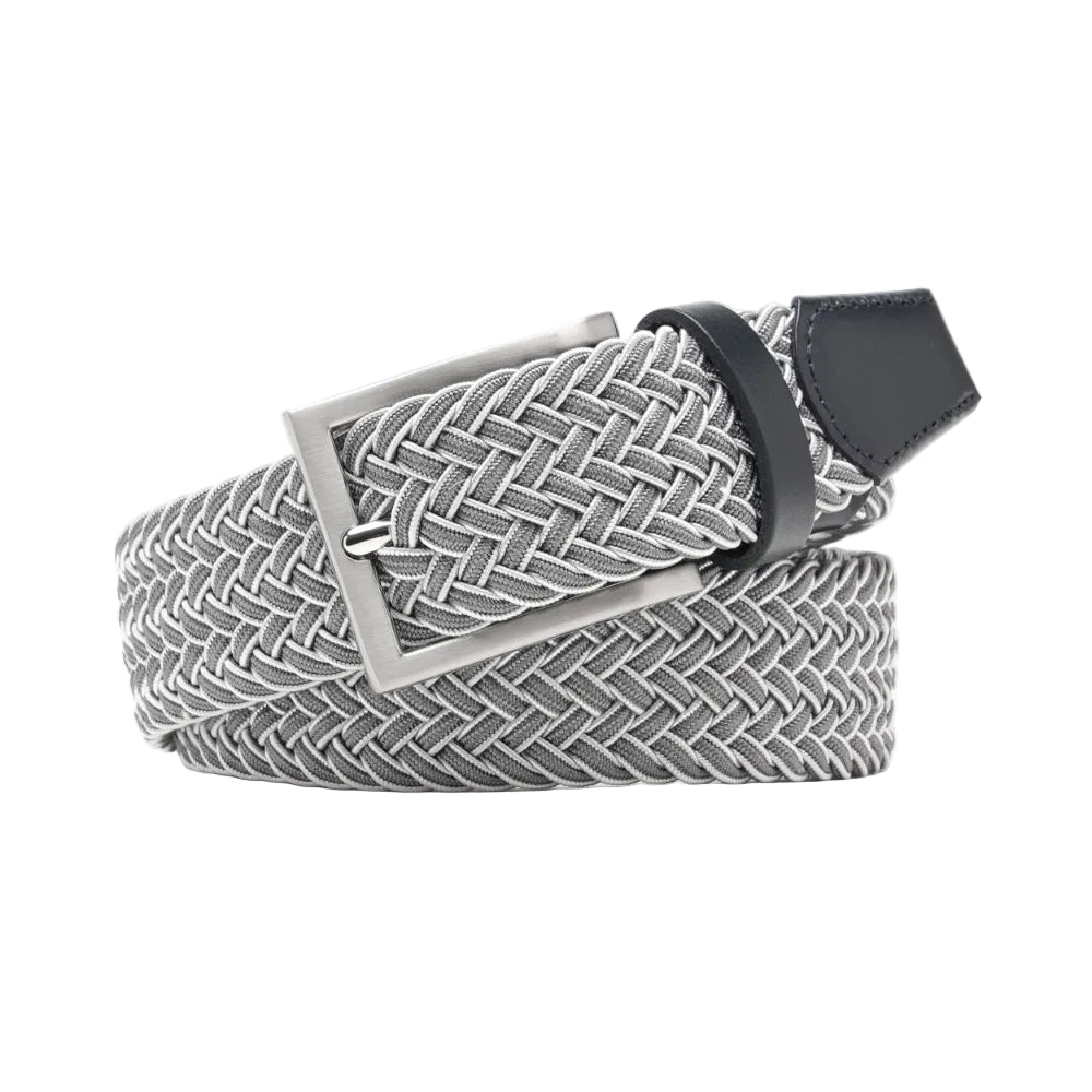Woven Elastic Leather Trim Single Prong Buckle Men's Belt