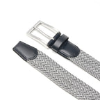 Woven Elastic Leather Trim Single Prong Buckle Men's Belt