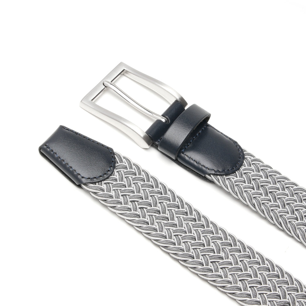 Woven Elastic Leather Trim Single Prong Buckle Men's Belt