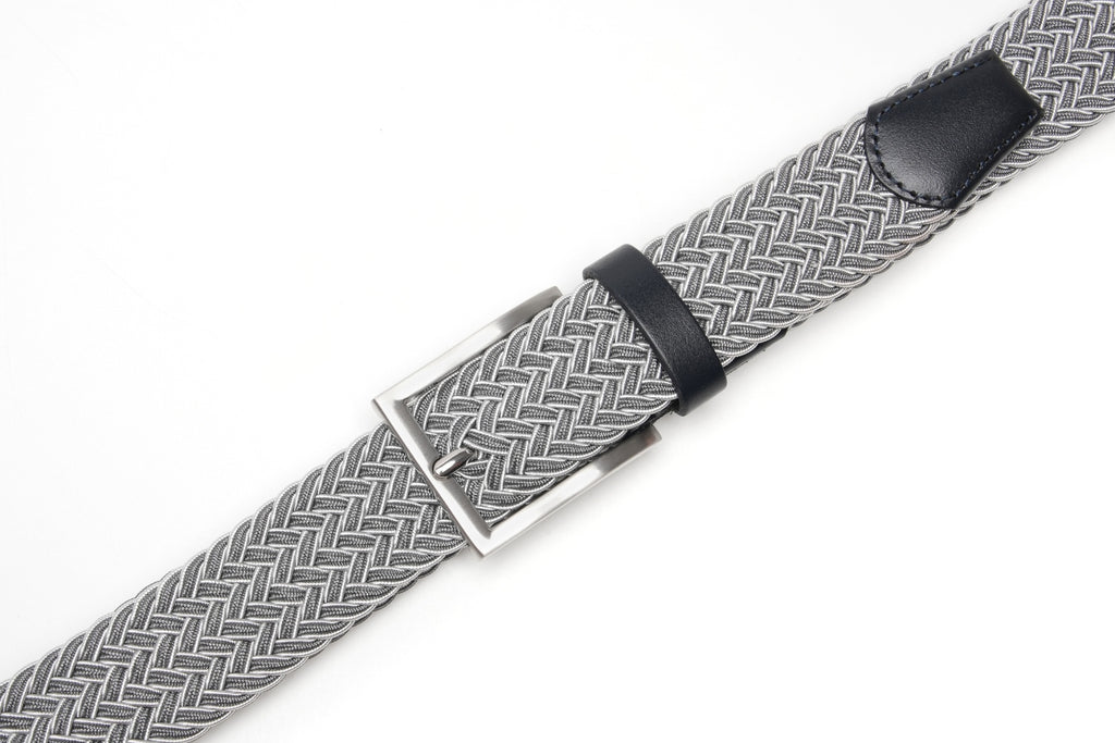 Woven Elastic Leather Trim Single Prong Buckle Men's Belt