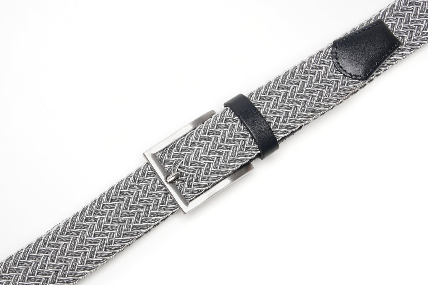 Woven Elastic Leather Trim Single Prong Buckle Men's Belt