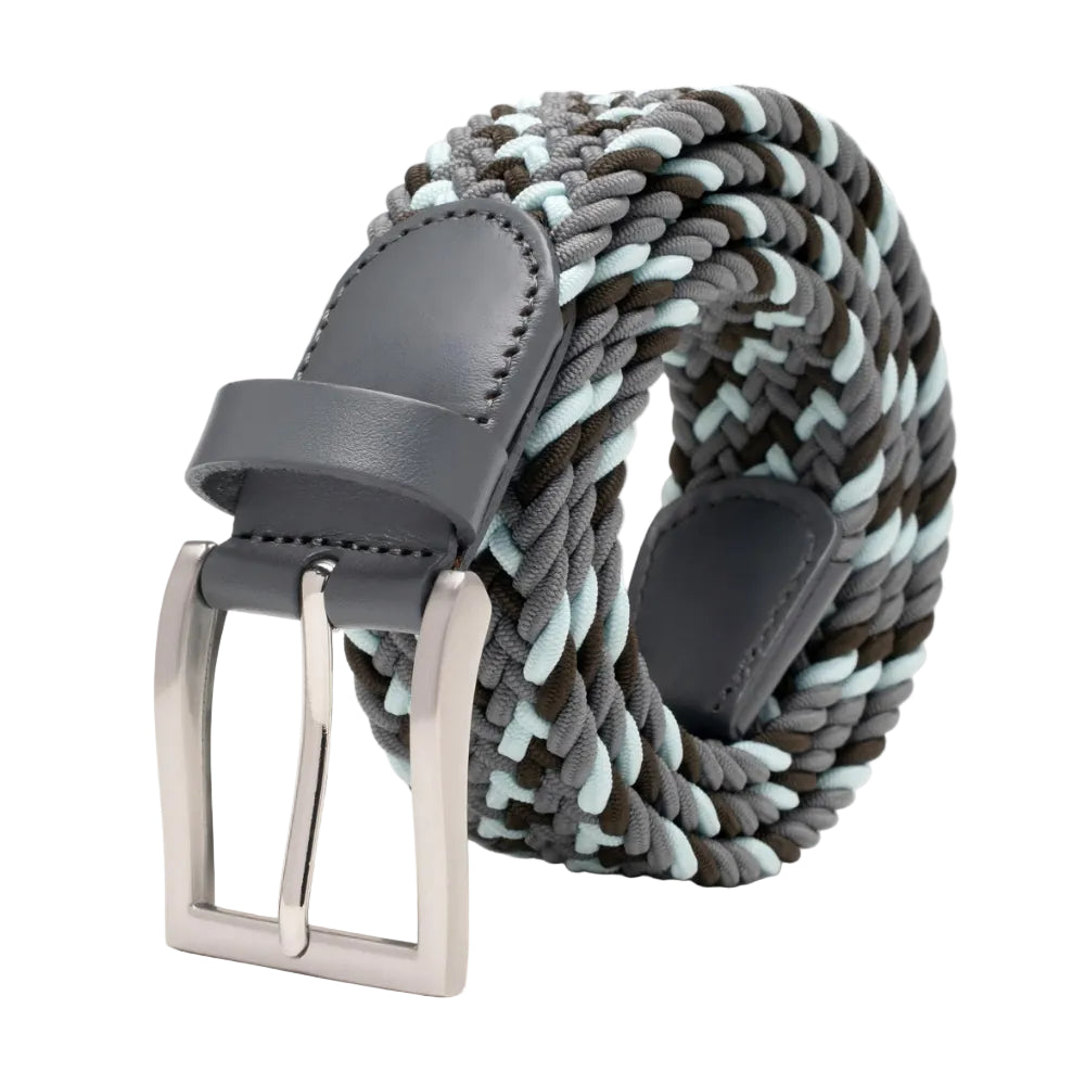 Woven Elastic Leather Trim Single Prong Buckle Men's Belt