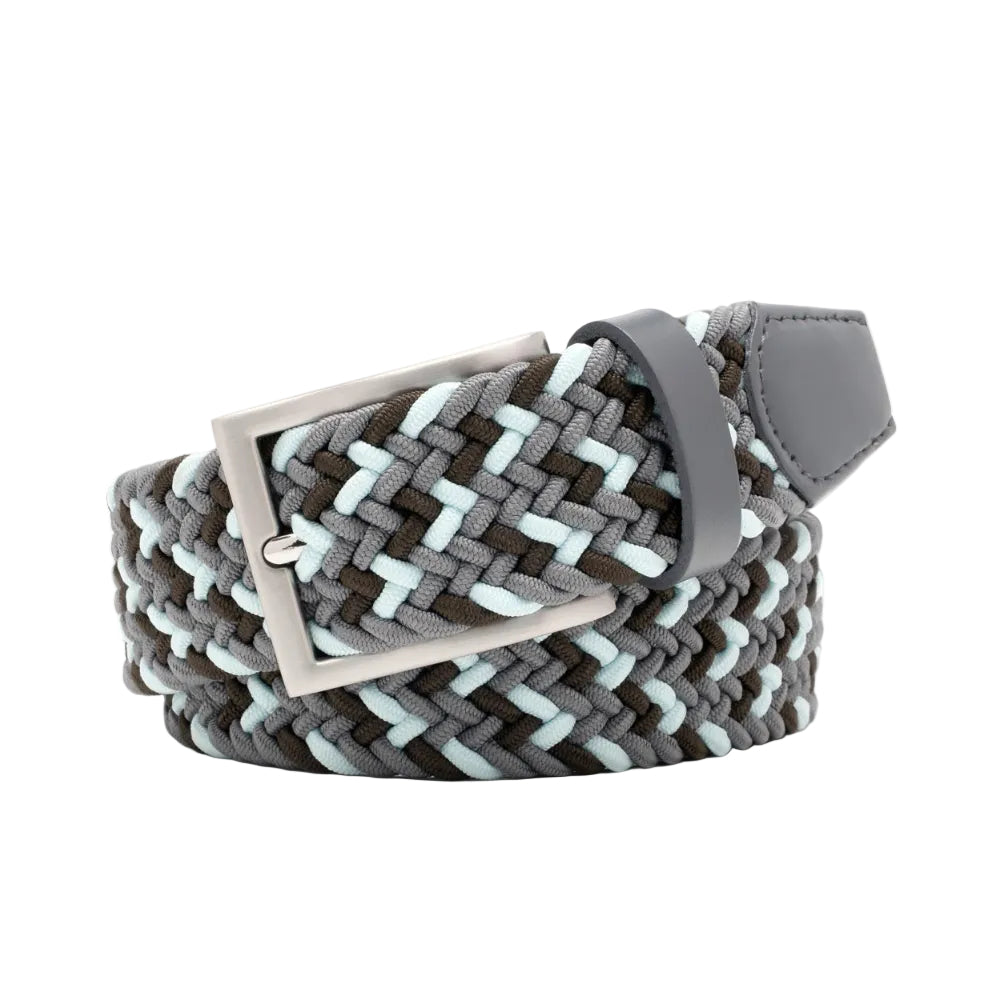 Woven Elastic Leather Trim Single Prong Buckle Men's Belt
