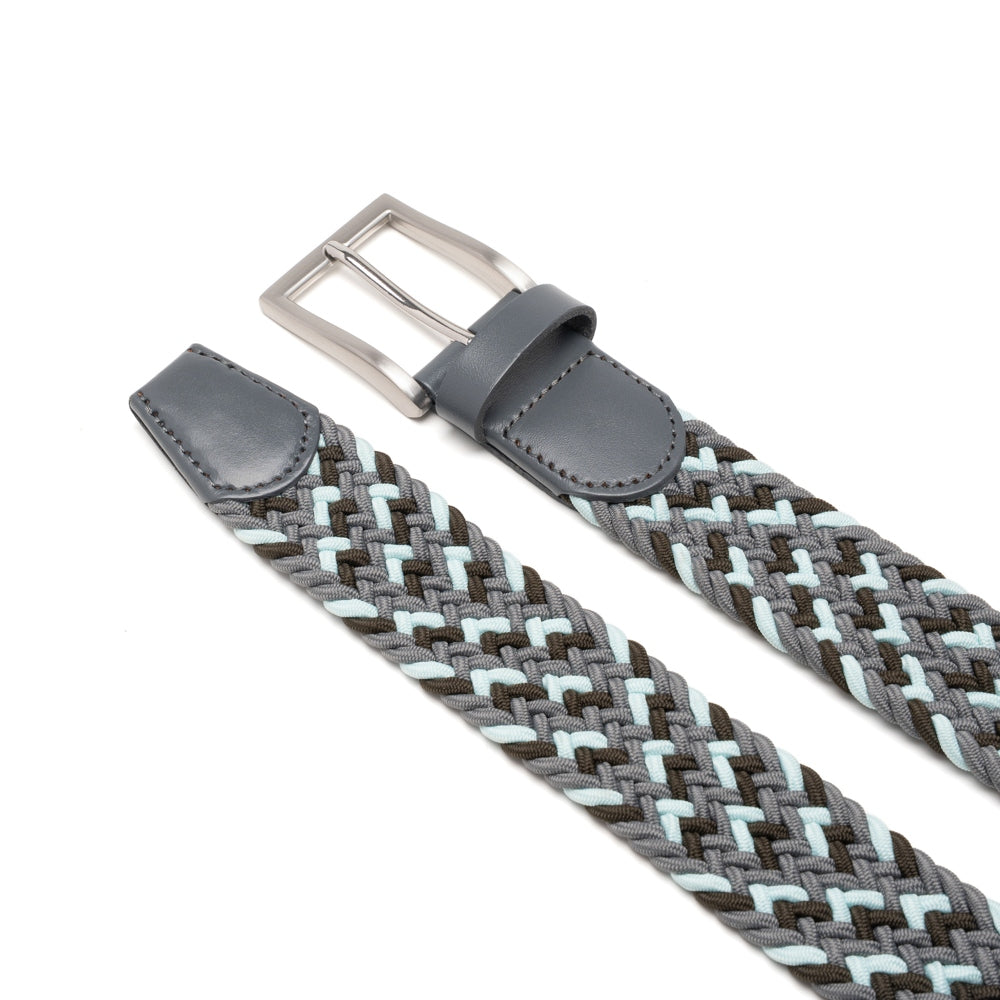Woven Elastic Leather Trim Single Prong Buckle Men's Belt