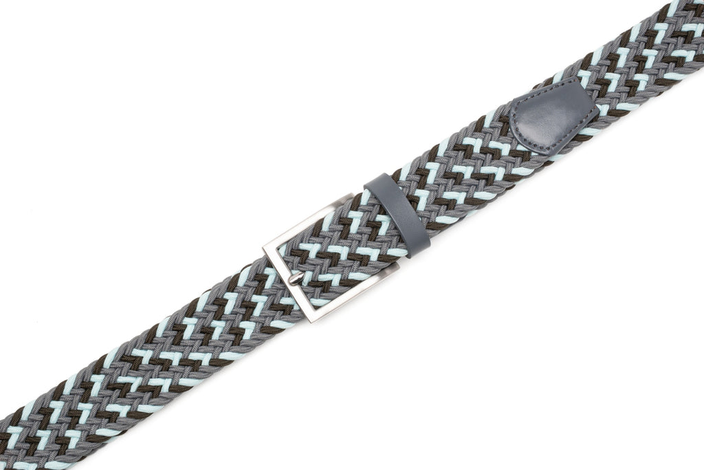 Woven Elastic Leather Trim Single Prong Buckle Men's Belt