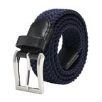 Woven Elastic Leather Trim Single Prong Buckle Men's Belt