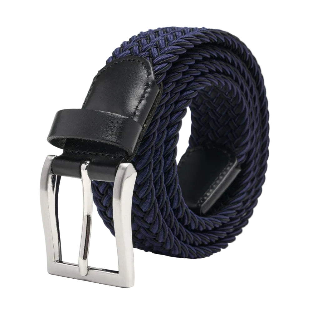 Woven Elastic Leather Trim Single Prong Buckle Men's Belt