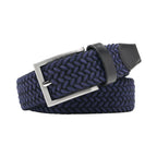 Woven Elastic Leather Trim Single Prong Buckle Men's Belt