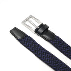 Woven Elastic Leather Trim Single Prong Buckle Men's Belt