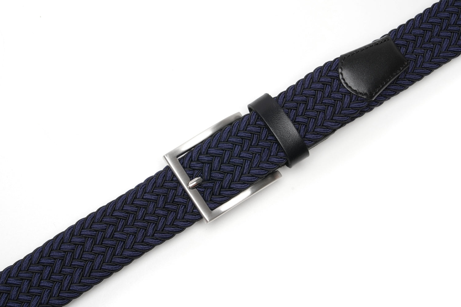 Woven Elastic Leather Trim Single Prong Buckle Men's Belt