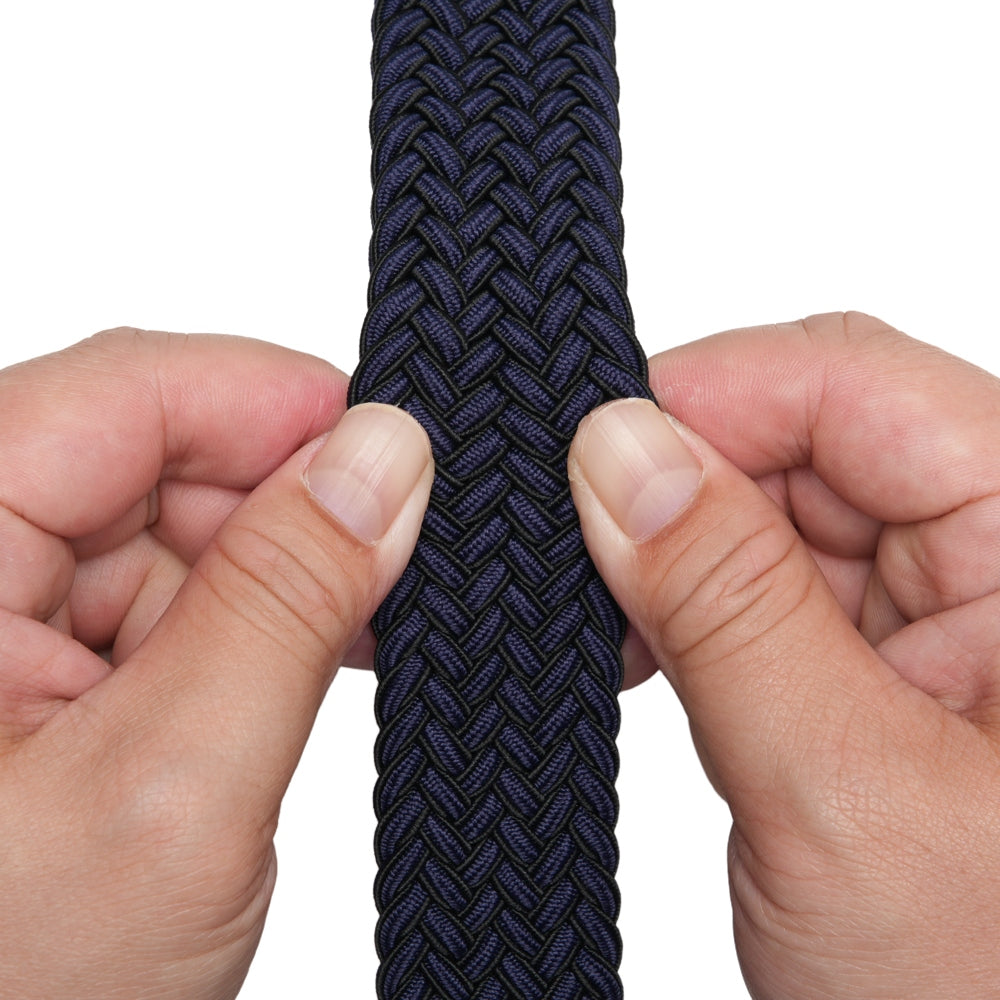 Woven Elastic Leather Trim Single Prong Buckle Men's Belt