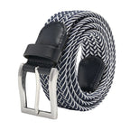 Woven Elastic Leather Trim Single Prong Buckle Men's Belt