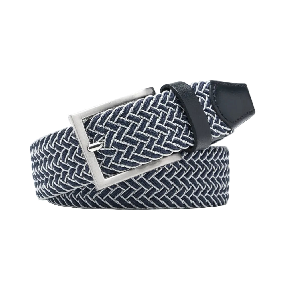 Woven Elastic Leather Trim Single Prong Buckle Men's Belt