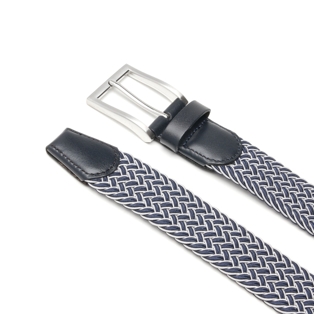 Woven Elastic Leather Trim Single Prong Buckle Men's Belt