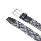 Woven Elastic Leather Trim Single Prong Buckle Men's Belt