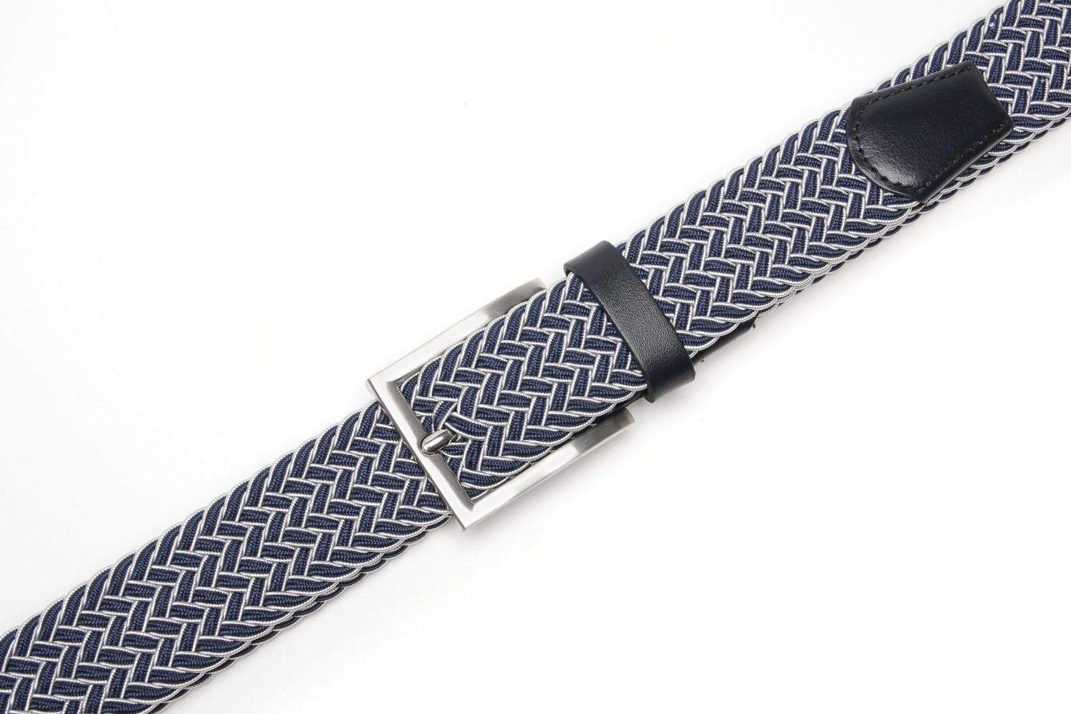 Woven Elastic Leather Trim Single Prong Buckle Men's Belt