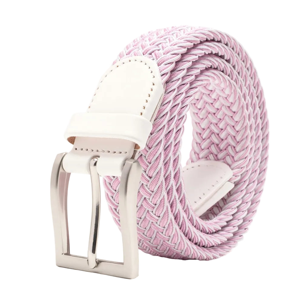 Woven Elastic Leather Trim Single Prong Buckle Men's Belt