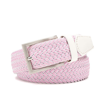 Men's Braided Stretch Golf Belt – Elastic Woven Belt for Golf, Casual & Resort Wear - Pink