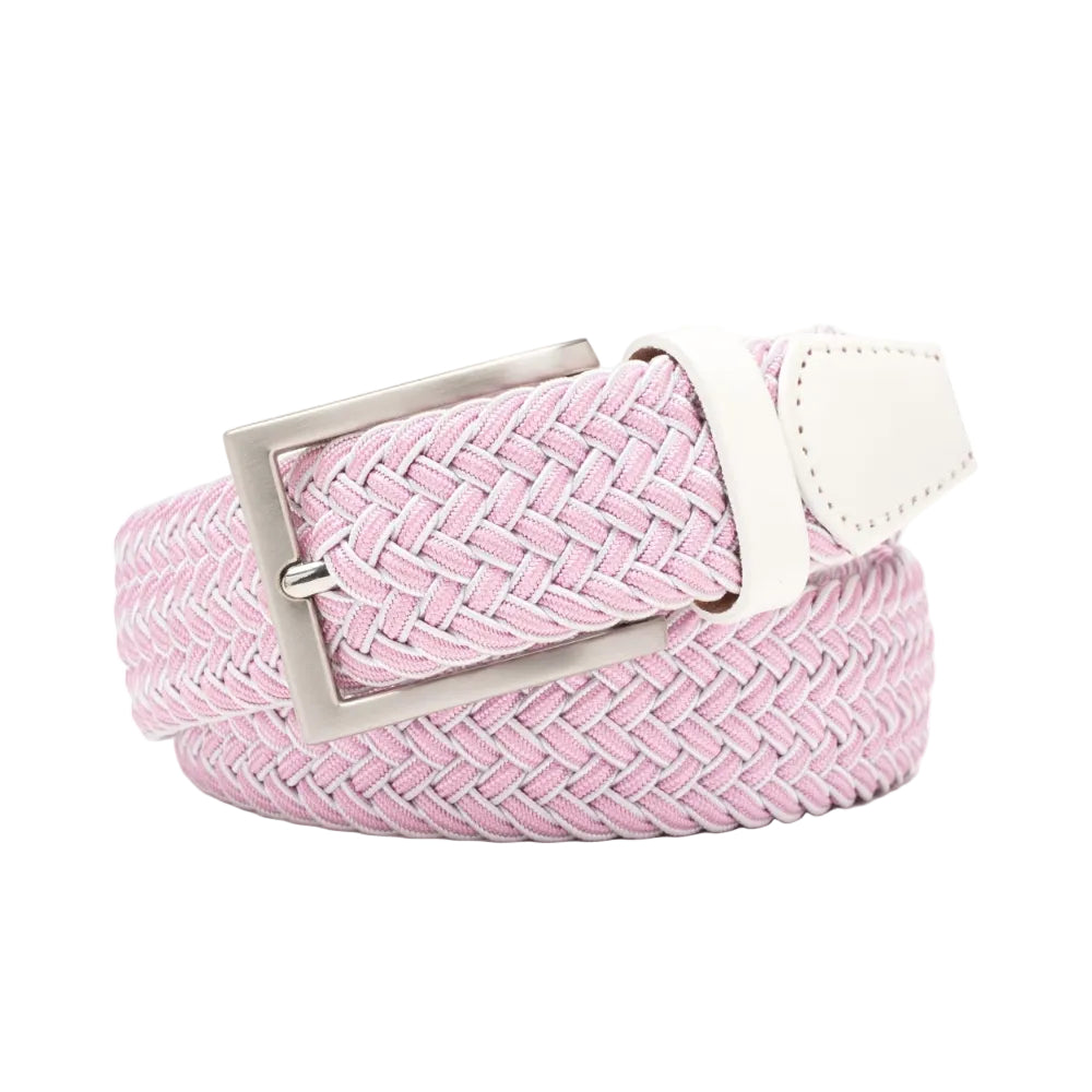 Woven Elastic Leather Trim Single Prong Buckle Men's Belt