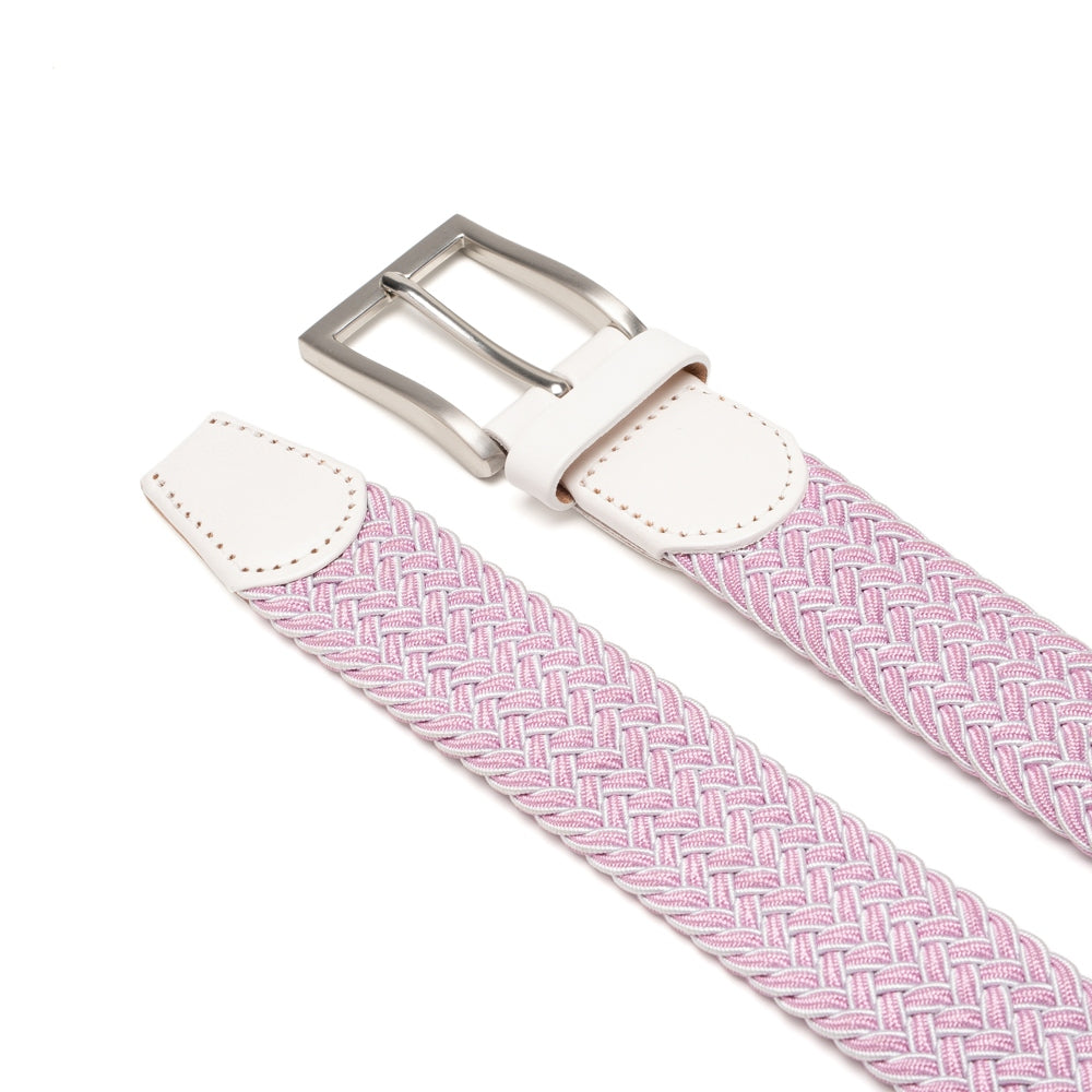 Woven Elastic Leather Trim Single Prong Buckle Men's Belt