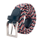 Woven Elastic Leather Trim Single Prong Buckle Men's Belt
