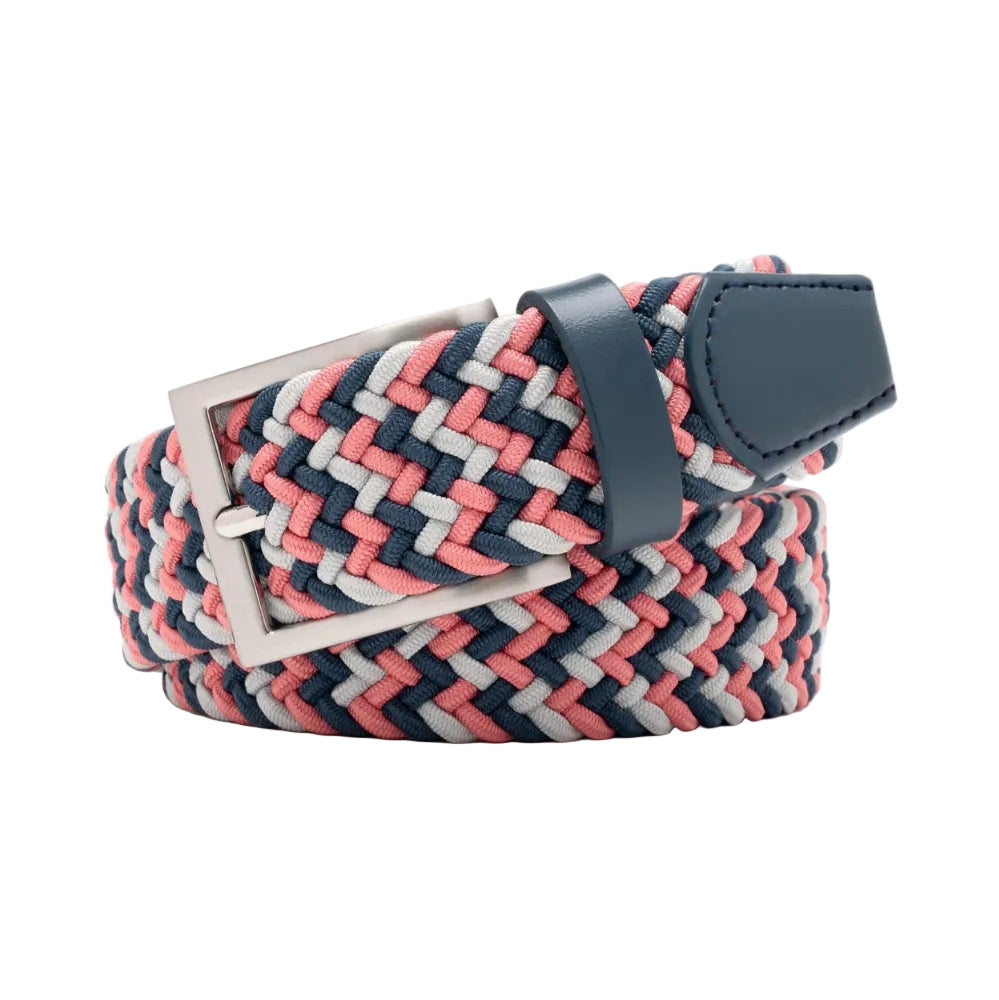 Woven Elastic Leather Trim Single Prong Buckle Men's Belt