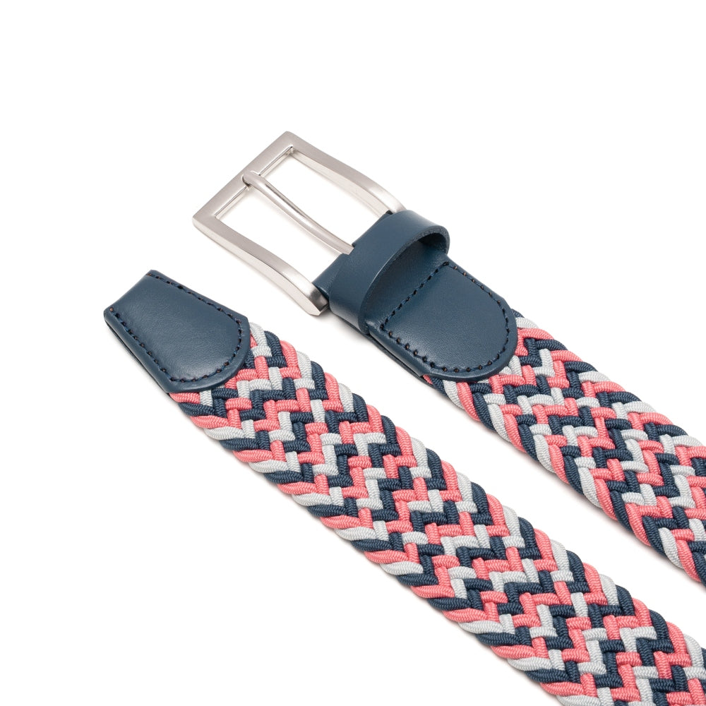 Woven Elastic Leather Trim Single Prong Buckle Men's Belt