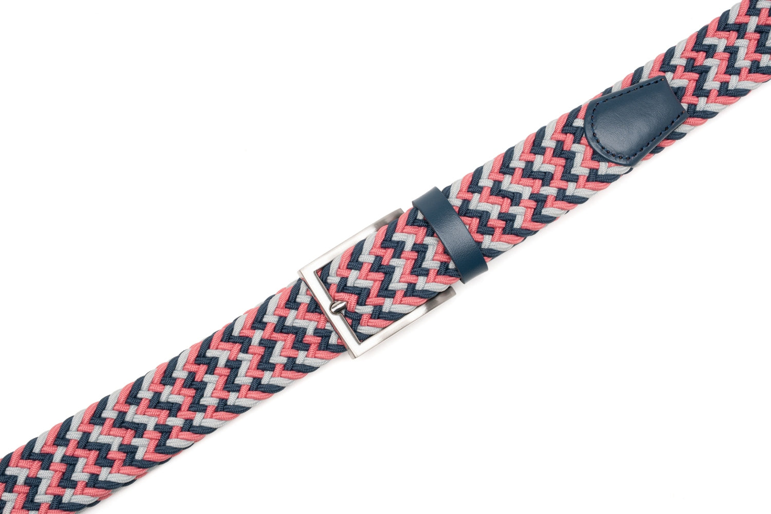 Woven Elastic Leather Trim Single Prong Buckle Men's Belt