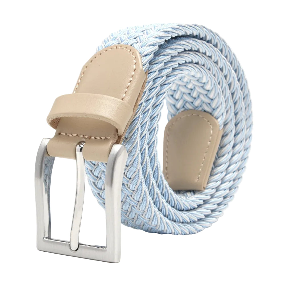 Woven Elastic Leather Trim Single Prong Buckle Men's Belt