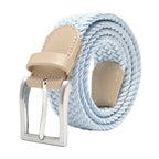 Woven Elastic Leather Trim Single Prong Buckle Men's Belt