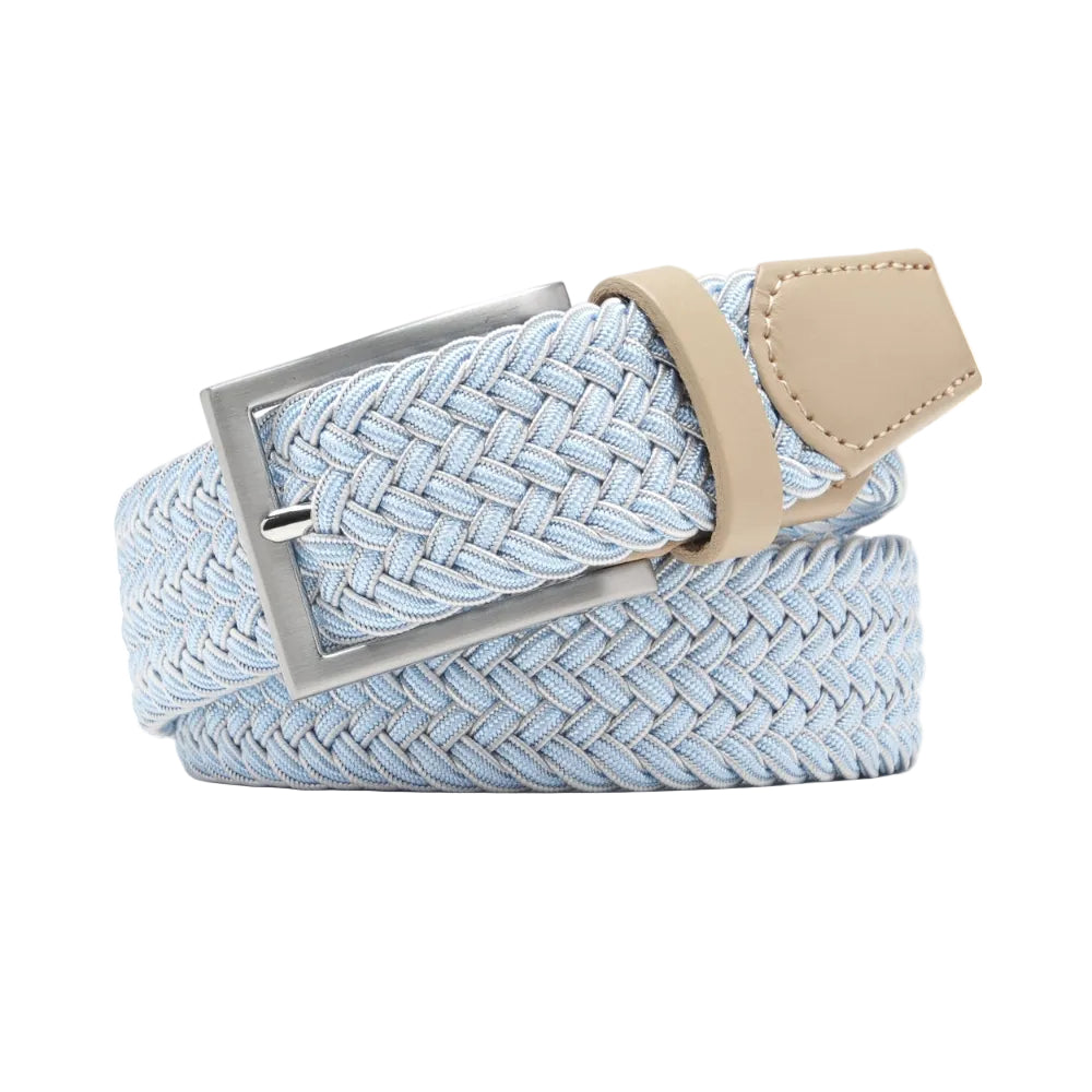 Woven Elastic Leather Trim Single Prong Buckle Men's Belt