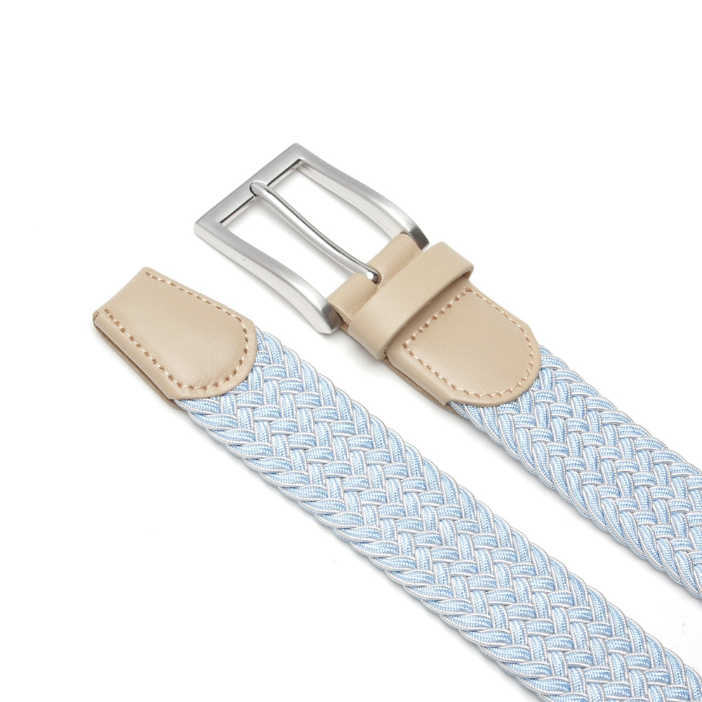 Woven Elastic Leather Trim Single Prong Buckle Men's Belt