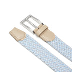 Woven Elastic Leather Trim Single Prong Buckle Men's Belt