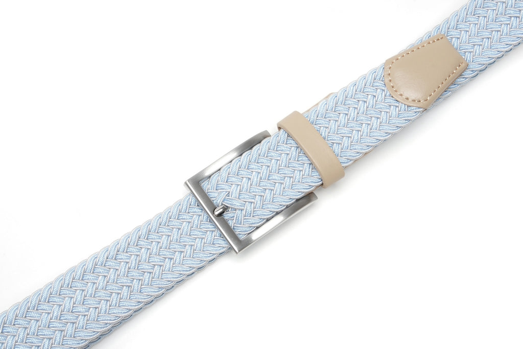 Woven Elastic Leather Trim Single Prong Buckle Men's Belt