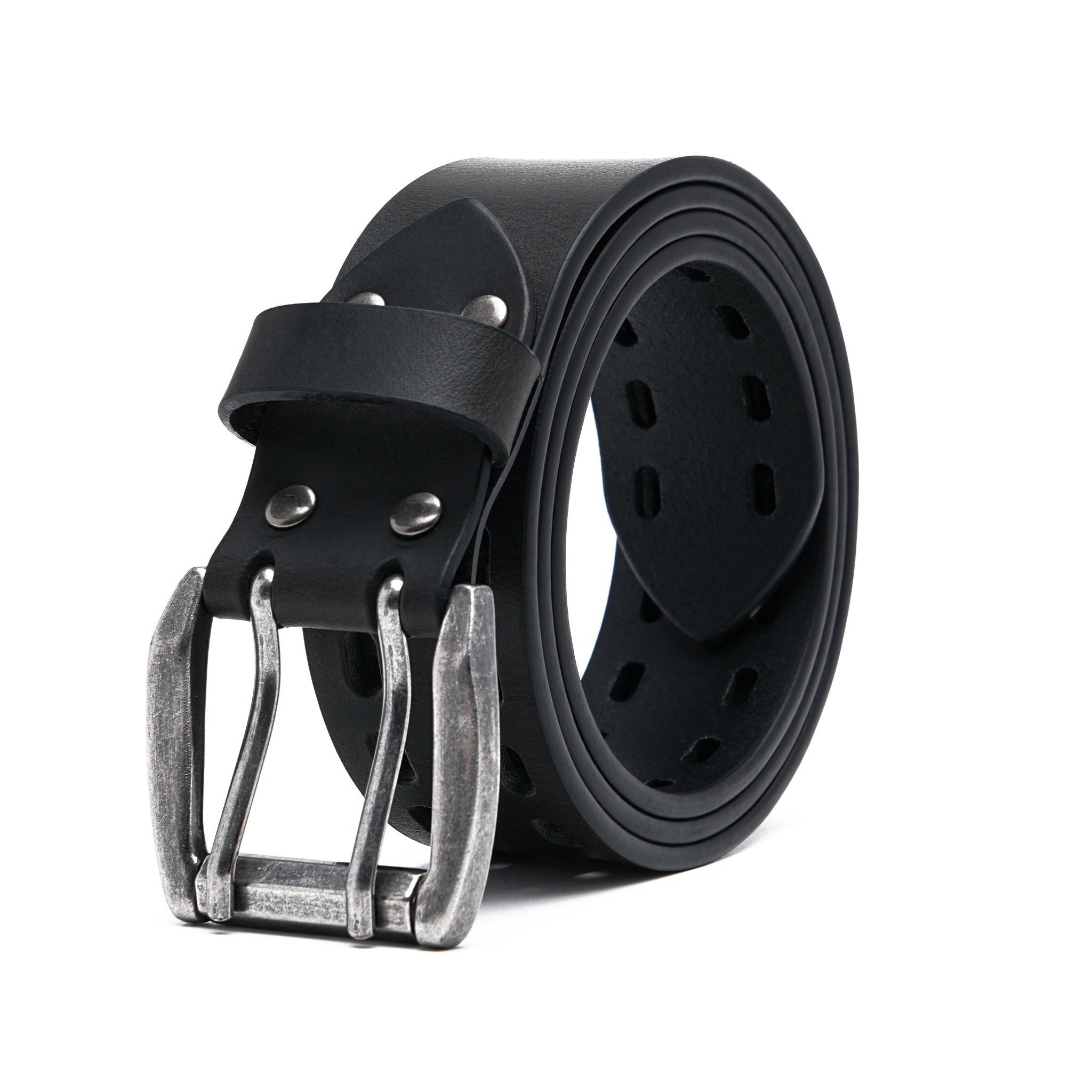 Mens Classic Genuine Leather Belt Jeans Solid Belts for Men 1.5inch Width La2099-Black Main image