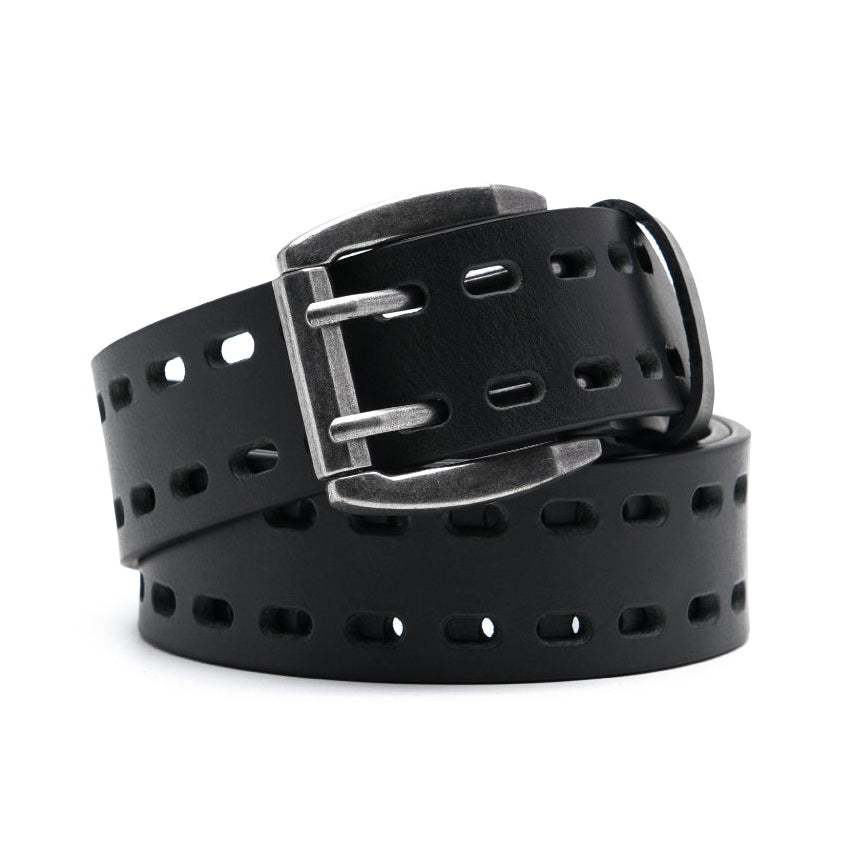Mens Classic Genuine Leather Belt Jeans Solid Belts for Men 1.5inch Width La2099-Black Main image