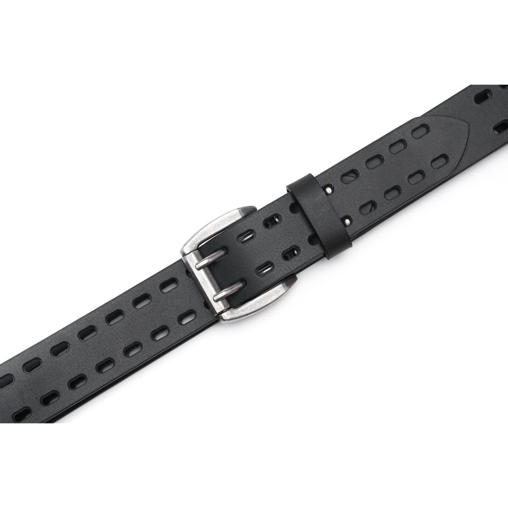 Mens Classic Genuine Leather Belt Jeans Solid Belts for Men 1.5inch Width La2099-Black