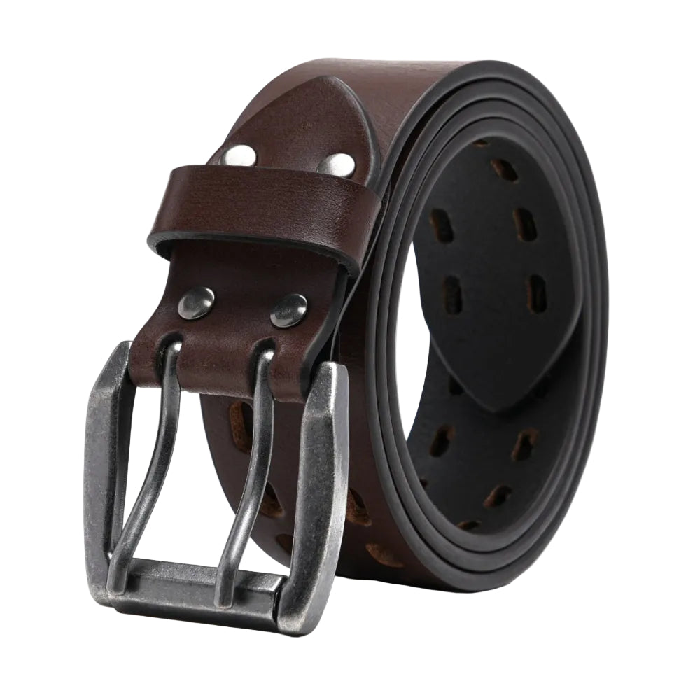 Mens Classic Genuine Leather Belt Jeans Solid Belts for Men 1.5inch Width La2099-Cognac Secondary image