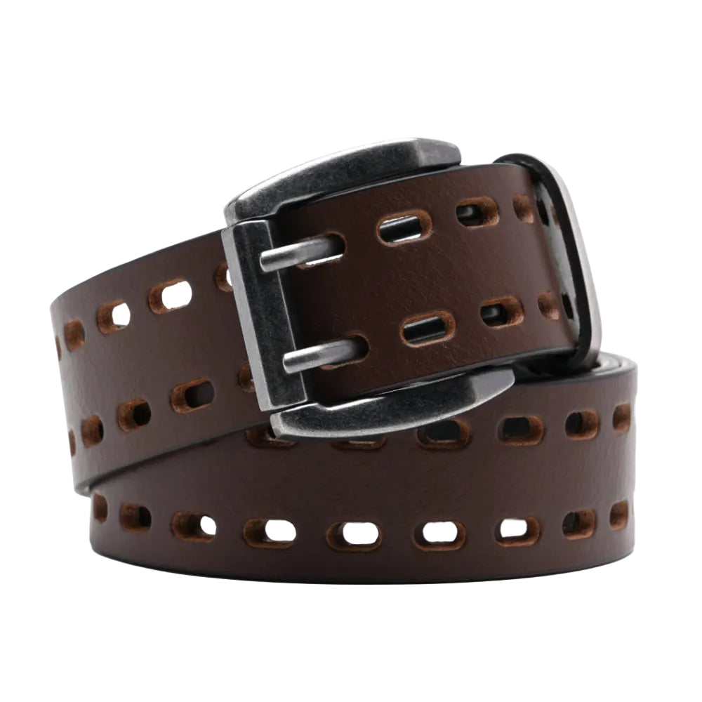 Mens Classic Genuine Leather Belt Jeans Solid Belts for Men 1.5inch Width La2099-Cognac