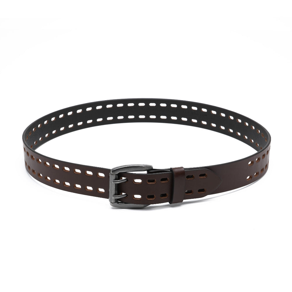 Mens Classic Genuine Leather Belt Jeans Solid Belts for Men 1.5inch Width La2099-Cognac